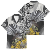 New Zealand Fantail Bird Family Matching Puletasi and Hawaiian Shirt Maori Piwakawaka Kowhai Maori Pattern