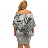 New Zealand Fantail Bird Off Shoulder Short Dress Maori Piwakawaka Kowhai Maori Pattern LT22 - Polynesian Pride