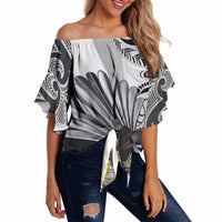 New Zealand Fantail Bird Off Shoulder Wrap Waist Top Maori Piwakawaka Kowhai Maori Pattern LT22 - Polynesian Pride