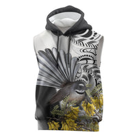 New Zealand Fantail Bird Sleeveless Hoodie Maori Piwakawaka Kowhai Maori Pattern