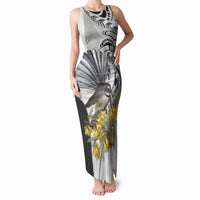 New Zealand Fantail Bird Tank Maxi Dress Maori Piwakawaka Kowhai Maori Pattern LT22 Women Grey - Polynesian Pride