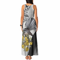 New Zealand Fantail Bird Tank Maxi Dress Maori Piwakawaka Kowhai Maori Pattern LT22 - Polynesian Pride