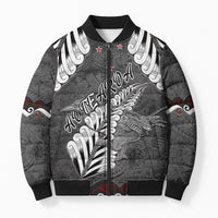 New Zealand Weka Personalised Bomber Puffer Jacket Aotearoa Hen Silver Fern Maori Pattern LT22 Unisex Black - Polynesian Pride