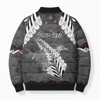 New Zealand Weka Personalised Bomber Puffer Jacket Aotearoa Hen Silver Fern Maori Pattern LT22 - Polynesian Pride