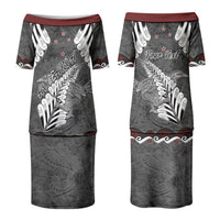 New Zealand Weka Personalised Couples Matching Puletasi and Hawaiian Shirt Aotearoa Hen Silver Fern Maori Pattern LT22 - Polynesian Pride