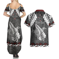 New Zealand Weka Personalised Couples Matching Summer Maxi Dress and Hawaiian Shirt Aotearoa Hen Silver Fern Maori Pattern LT22 - Polynesian Pride