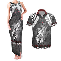 New Zealand Weka Personalised Couples Matching Tank Maxi Dress and Hawaiian Shirt Aotearoa Hen Silver Fern Maori Pattern LT22 Black - Polynesian Pride