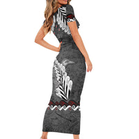 New Zealand Weka Personalised Family Matching Short Sleeve Bodycon Dress and Hawaiian Shirt Aotearoa Hen Silver Fern Maori Pattern LT22 - Polynesian Pride