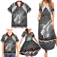 New Zealand Weka Personalised Family Matching Summer Maxi Dress and Hawaiian Shirt Aotearoa Hen Silver Fern Maori Pattern LT22 - Polynesian Pride