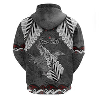 New Zealand Weka Personalised Hoodie Aotearoa Hen Silver Fern Maori Pattern