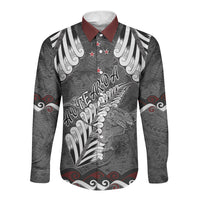 New Zealand Weka Personalised Long Sleeve Button Shirt Aotearoa Hen Silver Fern Maori Pattern LT22 Unisex Black - Polynesian Pride
