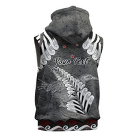 New Zealand Weka Personalised Sleeveless Hoodie Aotearoa Hen Silver Fern Maori Pattern