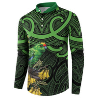 New Zealand Parakeet Bird Button Sweatshirt Maori Kakariki Kowhai Maori Pattern
