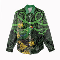 New Zealand Parakeet Bird Women Casual Shirt Maori Kakariki Kowhai Maori Pattern