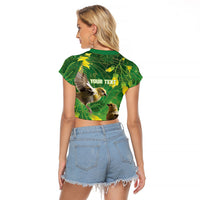 Bellbird New Zealand Personalised Raglan Cropped T Shirt Kowhai Flower Maori Pattern
