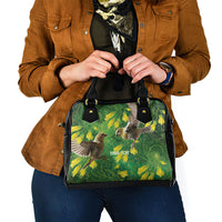 Bellbird New Zealand Personalised Shoulder Handbag Kowhai Flower Maori Pattern