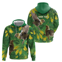 Bellbird New Zealand Personalised Zip Hoodie Kowhai Flower Maori Pattern