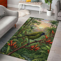 Bellbird New Zealand Personalised Area Rug Korimako Harakeke Flower Native Forest