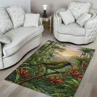 Bellbird New Zealand Personalised Area Rug Korimako Harakeke Flower Native Forest