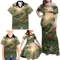 Bellbird New Zealand Personalised Family Matching Off Shoulder Maxi Dress and Hawaiian Shirt Korimako Harakeke Flower Native Forest LT22 - Polynesian Pride