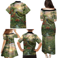 Bellbird New Zealand Personalised Family Matching Puletasi and Hawaiian Shirt Korimako Harakeke Flower Native Forest LT22 - Polynesian Pride