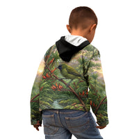 Bellbird New Zealand Personalised Kid Hoodie Korimako Harakeke Flower Native Forest