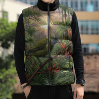 Bellbird New Zealand Personalised Sleeveless Puffer Jacket Korimako Harakeke Flower Native Forest
