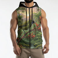 Bellbird New Zealand Personalised Sleeveless Zip Hoodie Korimako Harakeke Flower Native Forest