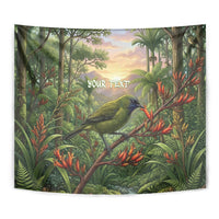 Bellbird New Zealand Personalised Tapestry Korimako Harakeke Flower Native Forest