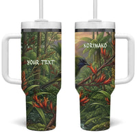 Bellbird New Zealand Personalised Tumbler With Handle Korimako Harakeke Flower Native Forest