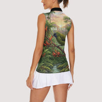 Bellbird New Zealand Personalised Women Sleeveless Polo Shirt Korimako Harakeke Flower Native Forest LT22 - Polynesian Pride