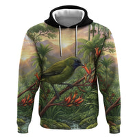 Bellbird New Zealand Personalised Zip Hoodie Korimako Harakeke Flower Native Forest
