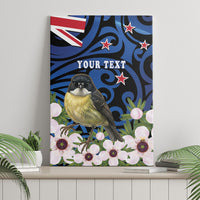 Tomtit New Zealand Personalised Canvas Wall Art Miromiro Manuka Flower Maori Pattern