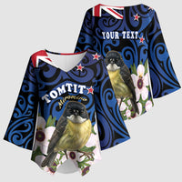Tomtit New Zealand Personalised Kimono Sleeve Blouse Miromiro Manuka Flower Maori Pattern