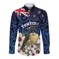 Tomtit New Zealand Personalised Long Sleeve Button Shirt Miromiro Manuka Flower Maori Pattern