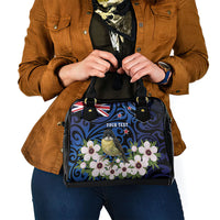 Tomtit New Zealand Personalised Shoulder Handbag Miromiro Manuka Flower Maori Pattern