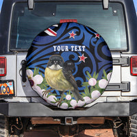 Tomtit New Zealand Personalised Spare Tire Cover Miromiro Manuka Flower Maori Pattern