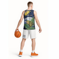 Kakapo New Zealand Personalised Basketball Jersey Kowhai Flower Silver Fern Maori Pattern