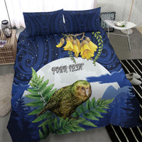 Kakapo New Zealand Personalised Bedding Set Kowhai Flower Silver Fern Maori Pattern