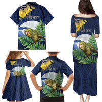 Kakapo New Zealand Personalised Family Matching Puletasi and Hawaiian Shirt Kowhai Flower Silver Fern Maori Pattern LT22 - Polynesian Pride