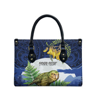 Kakapo New Zealand Personalised Leather Bag Kowhai Flower Silver Fern Maori Pattern