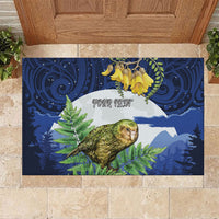Kakapo New Zealand Personalised Rubber Doormat Kowhai Flower Silver Fern Maori Pattern