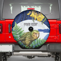 Kakapo New Zealand Personalised Spare Tire Cover Kowhai Flower Silver Fern Maori Pattern