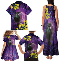 New Zealand Tui Bird Matariki Family Matching Tank Maxi Dress and Hawaiian Shirt Kowhai Flower Silver Fern Galaxy Maori Pattern LT22 - Polynesian Pride