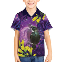 New Zealand Tui Bird Matariki Hawaiian Shirt Kowhai Flower Silver Fern Galaxy Maori Pattern LT22 - Polynesian Pride