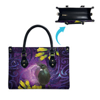 New Zealand Tui Bird Matariki Leather Bag Kowhai Flower Silver Fern Galaxy Maori Pattern