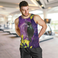 New Zealand Tui Bird Matariki Men Tank Top Kowhai Flower Silver Fern Galaxy Maori Pattern