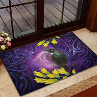 New Zealand Tui Bird Matariki Rubber Doormat Kowhai Flower Silver Fern Galaxy Maori Pattern