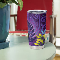 New Zealand Tui Bird Matariki Tumbler Cup Kowhai Flower Silver Fern Galaxy Maori Pattern