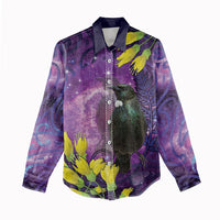 New Zealand Tui Bird Matariki Women Casual Shirt Kowhai Flower Silver Fern Galaxy Maori Pattern LT22 - Polynesian Pride